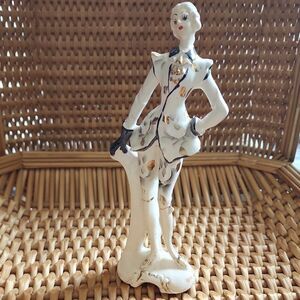 Vintage 1950's Wales Porcelain Figurine 8" Tall Victorian Gold Trim